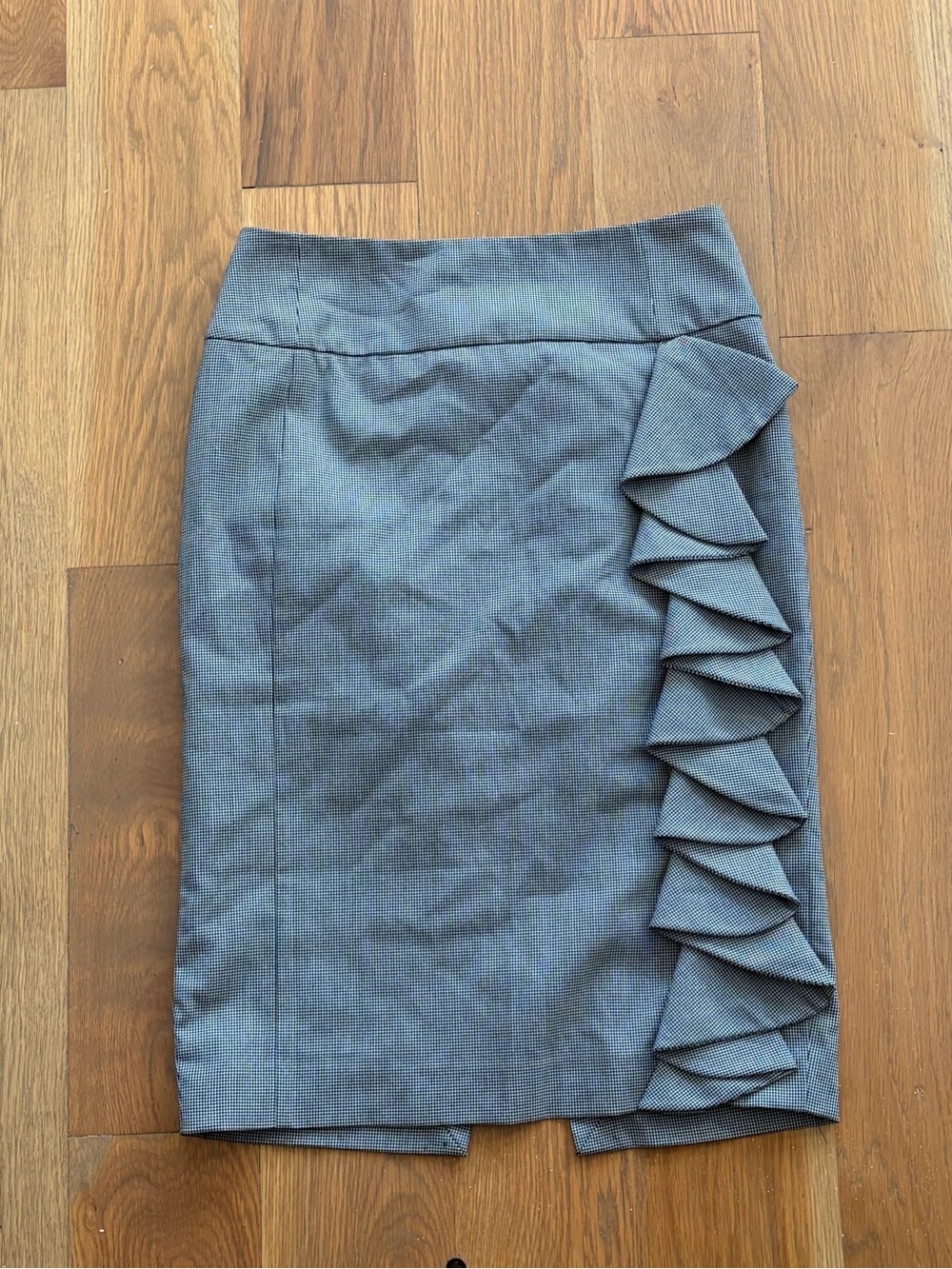 Express Gingham Pencil Skirt with Side Ruffle